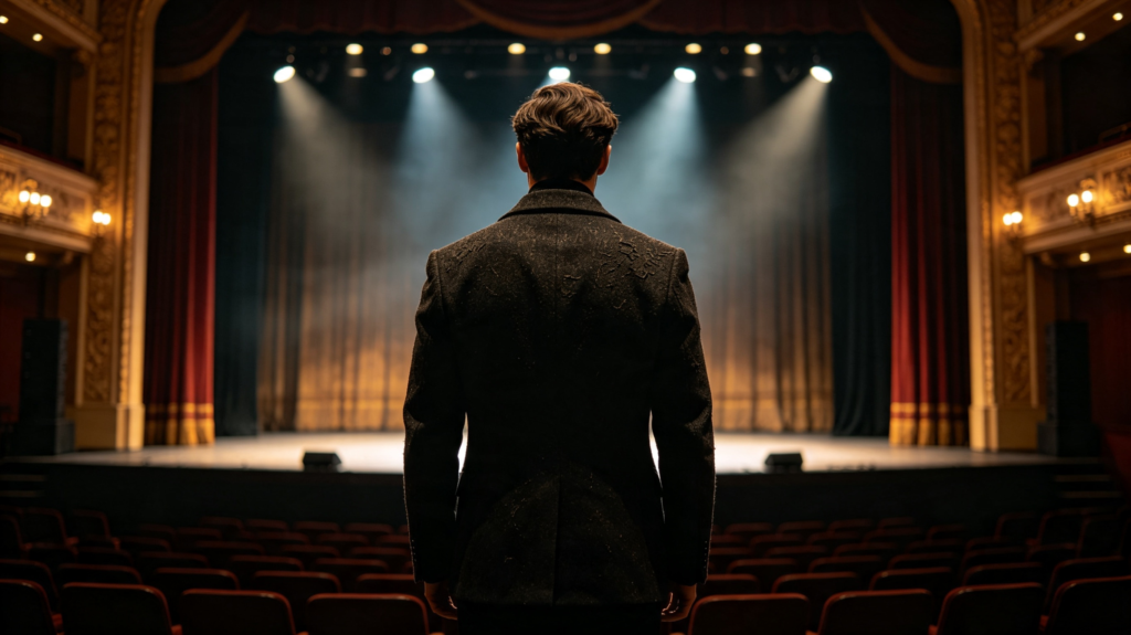 Homme qui regarde une scène de théâtre